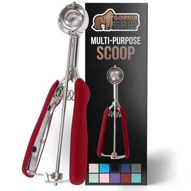 Gorilla Grip Premium Stainless Steel, Spring-Loaded Scoop for Fruit, Cookie and Ice Cream, Easy Squeeze and Clean Release, Comfortable Handle, Small, 1 TBSP Scooper Size 60, Uniform Portions, Red