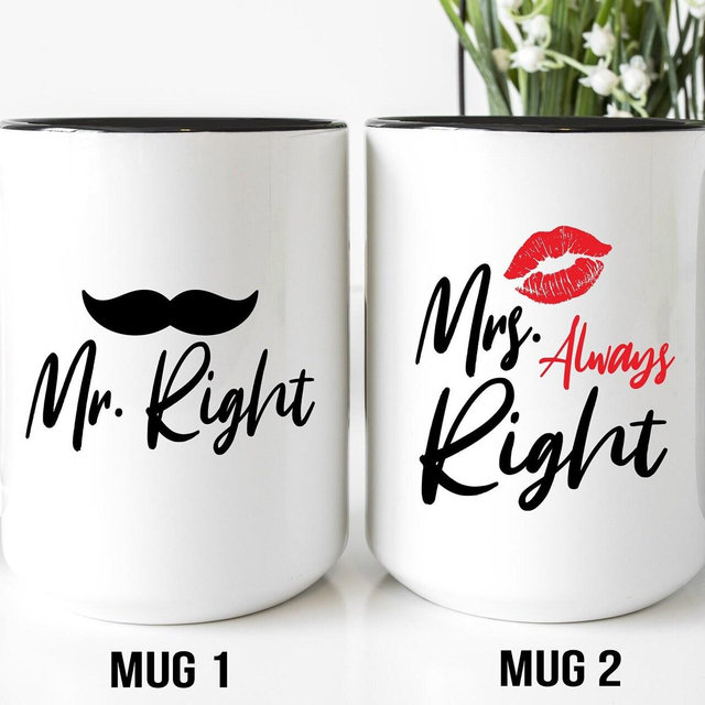 Couple Mug, Mr. Right And Mrs. Always Right Mug, Valentines Day Gift, Anniversary Gift For Him, Gift For Boyfriend, Girlfriend Mug