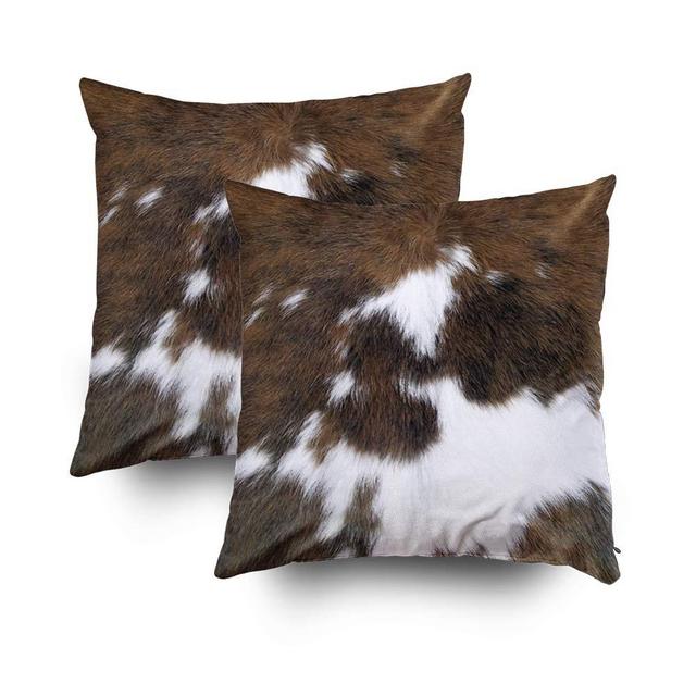 TOMWISH 2 Packs Hidden Zippered Pillowcase Christmas Cowhide Accent 18X18Inch,Decorative Throw Custom Cotton Pillow Case Cushion Cover for Home