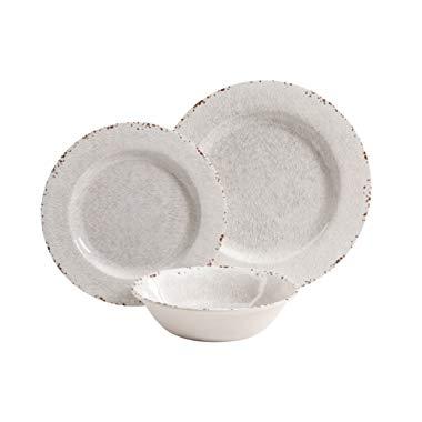 Gibson Studio 114334.12 Mauna 12 Piece Heavy Weight Melamine Dinnerware Set, Ice Rustic