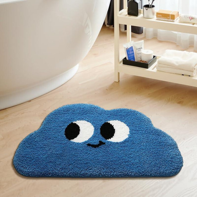 Ankah Funny Face Bath Mat, Bathroom Plush Shower Rugs, Non-Slip Rubber, Light-Weight, Dries Fast, Stain-Resistant and Easy-Care, Versatile Bath Mat Perfect for Bathtub, Shower (Blue, 15.75" x 23.62")
