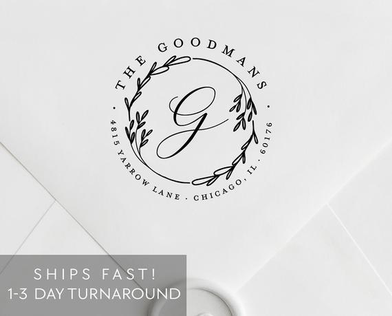 Return Address Stamp Monogram, Wedding Address Stamp Self Inking, Self-Inking Return Address Stamp Newlywed Gift, Housewarming Gift Weddings