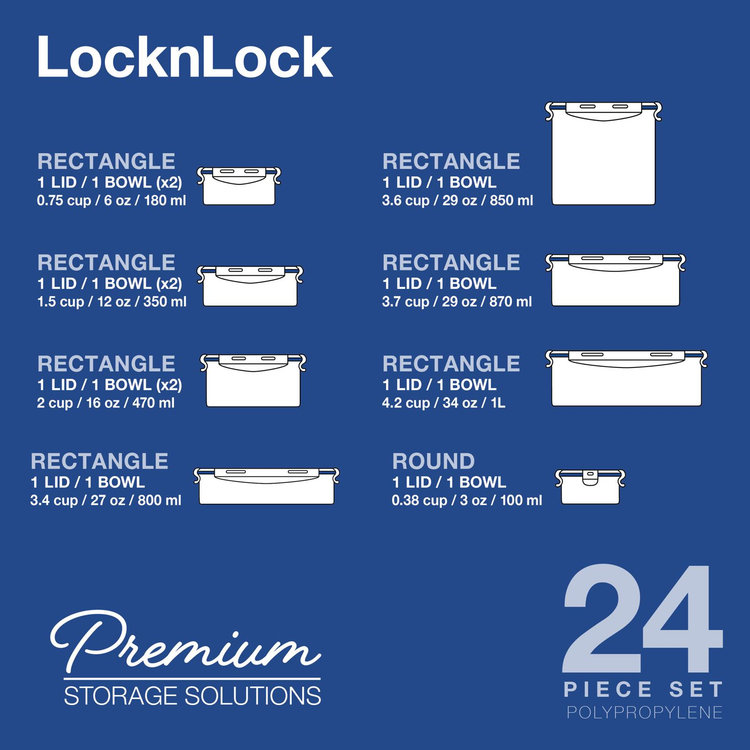 Lock & Lock, Easy Essentials 24-Piece Food Storage Container Set