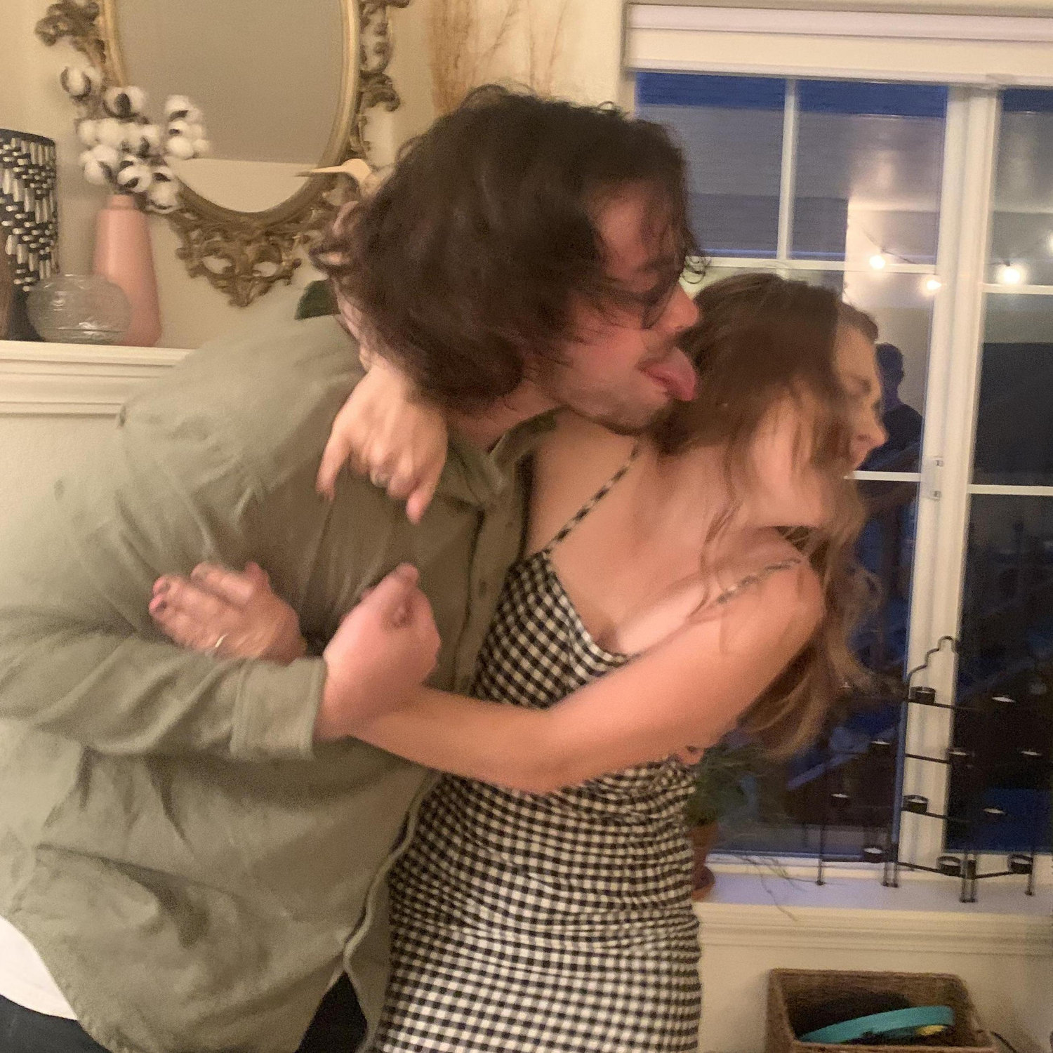Date night. H tried really hard to wreck M's makeup. He failed.