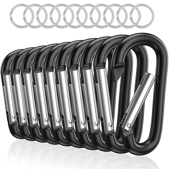 sprookber 3" Aluminum Carabiner D Ring, Caribeener Clips, Spring Snap Hook for Keychain Clip, Set of 10