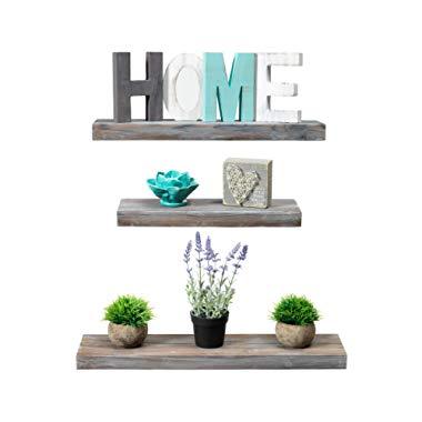 Rustic Farmhouse 3 Tier Floating Wood Shelf - Floating Wall Shelves (Set of 3), Hardware and Fasteners Included (White Wash, 3 Tier)