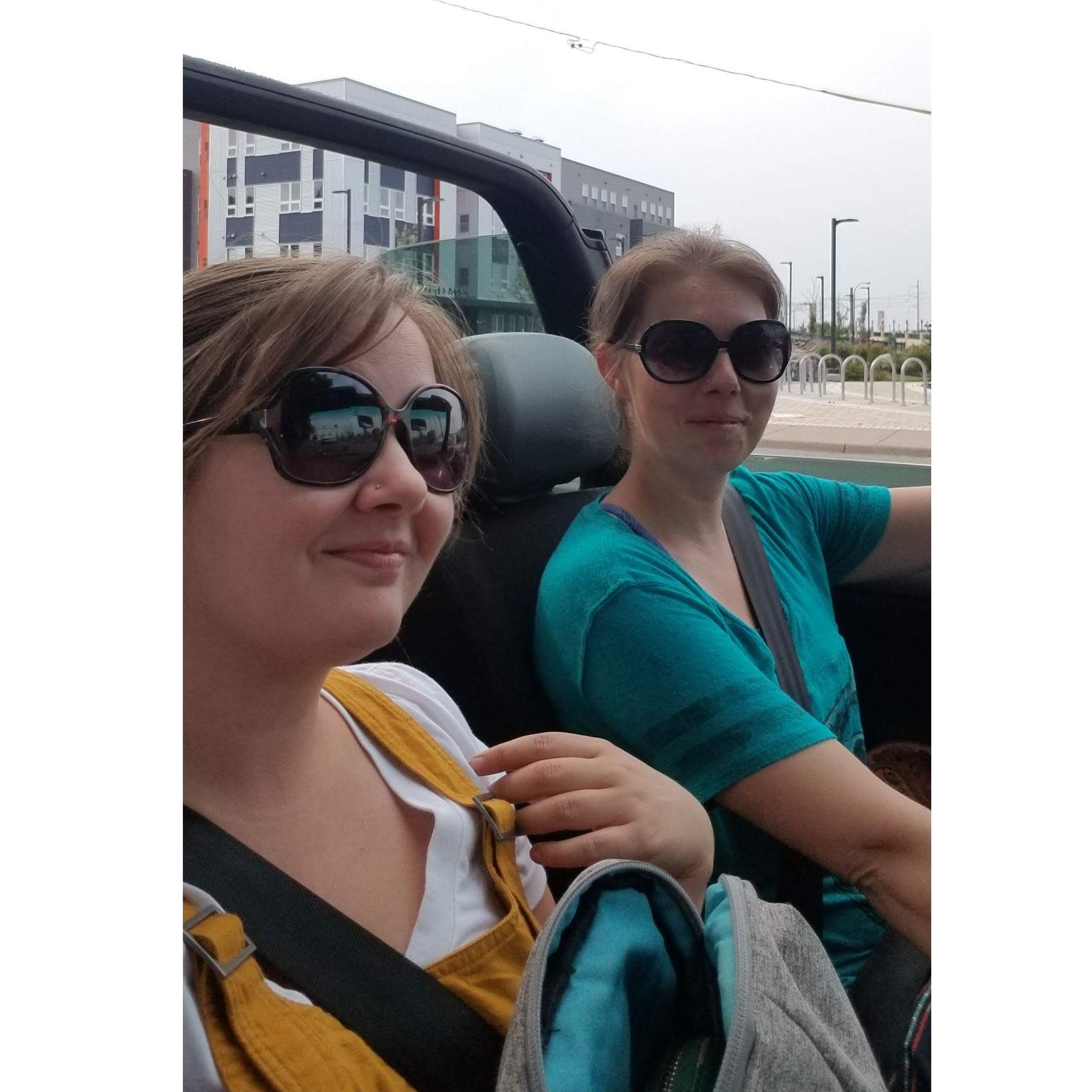 In Mom's convertible
