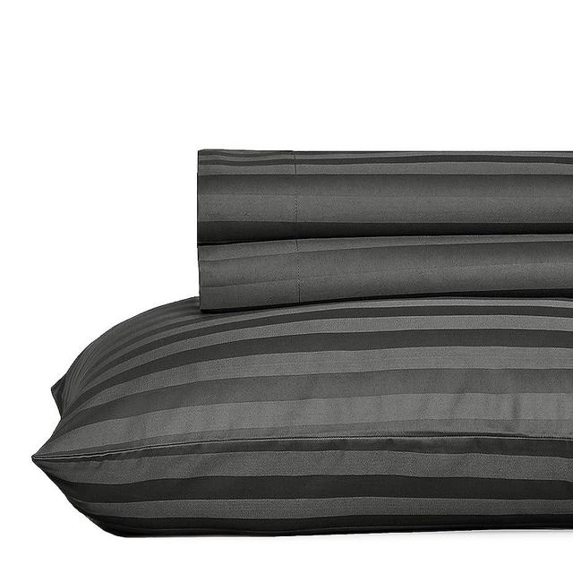 California Design Den - Finest Luxury Bed Sheet Twin XL Soft 100% Cotton Cooling Sheets Deep Pockets, 500 Thread Count, 3-Pc Set, Best Damask Stripe Sheet Set Twin XL Sheets (Dark Gray - Striped)