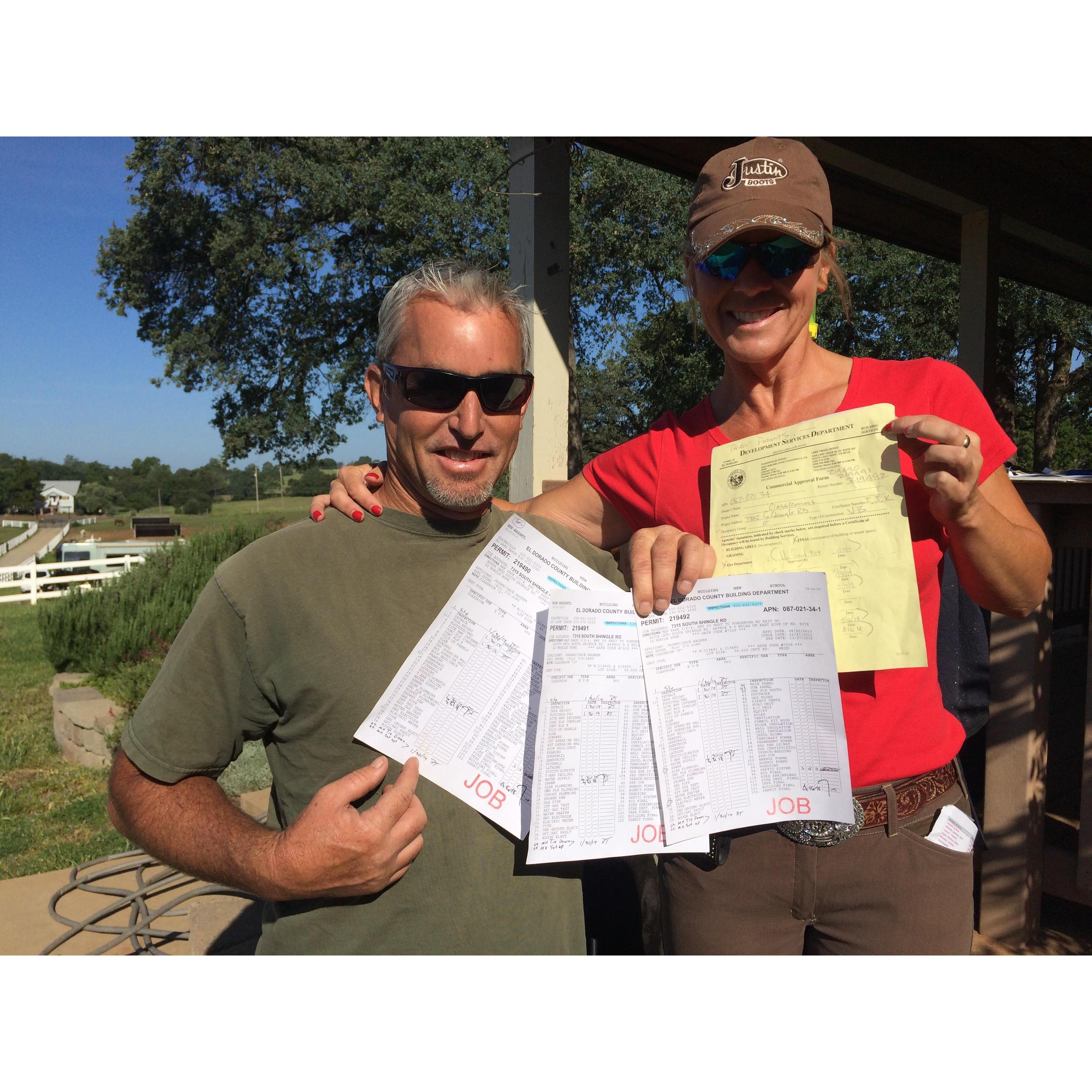 Building our business together.  Dave and I fought hard for these permits at Opportunity Acres!