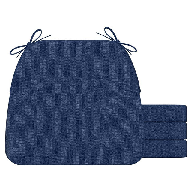AAAAAcessories D-Shaped Chair Cushions for Dining Chairs with Ties and Removable Cover, 2'' Thick Dining Kitchen Chair Pads, Indoor Dining Room Chair Cushions, 17'' x 16'', Set of 4, Blue