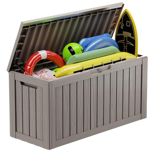 MAIUSCOLI 80 Gallon Deck Box for Outdoor Storage - Waterproof, Lockable, and Doubles as Extra Seating - Perfect for Patio Furniture, Cushions, Toys, and Garden Tools (80 Gallon Grey)