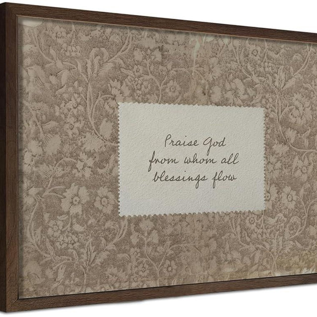 Vintage Christian Framed Wall Art, Praise God from Whom All Blessings Flow Scripture Prints for Living Room, Floral Religious Poster in Wood Frame, Hymn Canvas Decor for Bedroom 16x24 inch