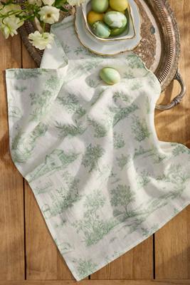 Bunny Toile Linen Dish Towel