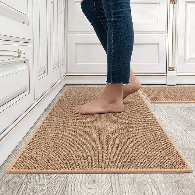 Kitchen Rugs and Mats Washable [2 PCS],Non-Skid Natural Rubber Kitchen Mats for Floor, Runner Rugs Set for Kitchen Floor ,Front of Sink, Hallway, Laundry Room (17"x30"+17"x59", Oats)