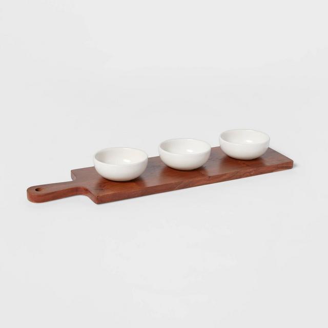 4pc Wood Cutting Board and Ceramic Bowl Set - Threshold™