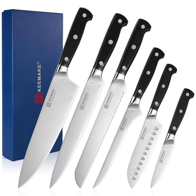 KEEMAKE Chef Knife Set, 6PCS Ultra Sharp Kitchen Knives with Ergonomic Handle, High Carbon Stainless Steel Kitchen Knife Set, Forged Cooking Knife Set for Slicing Meat Vegetable Bread And Fruit