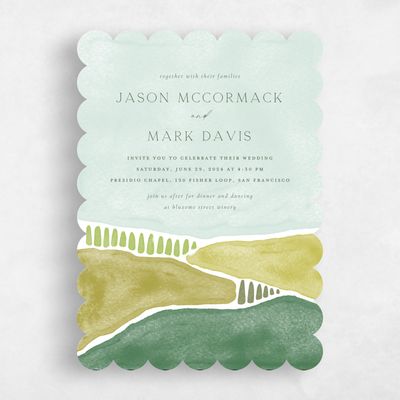 Green Scalloped Wedding Invitation - Vallejo Portrait