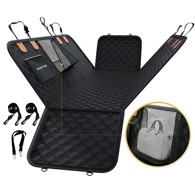 NAUGHTYTRIBE Dog Car Seat Cover for Back Seat, Dog Seat Covers for Cars - Heavy Duty Dog Hammock with Mesh Visual Window and Storage Pockets, Universal Size Fits Cars, Trucks, and SUVs - Black
