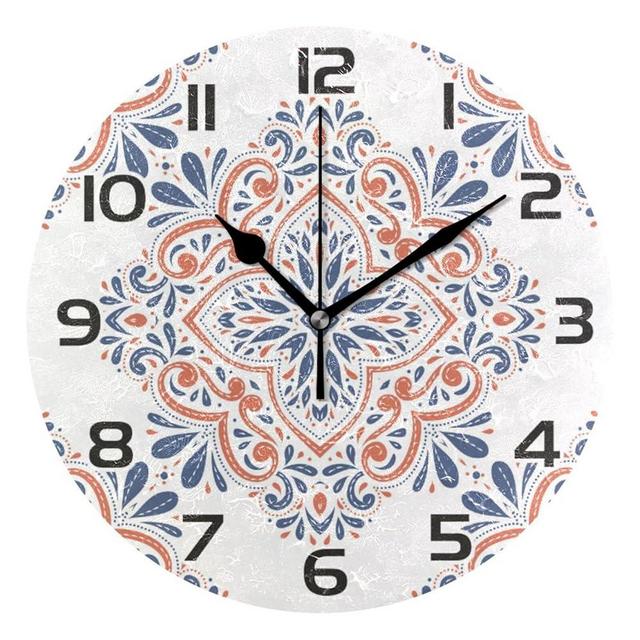 Kigai Ceramic Talavera Pattern Wall Clock Round Vintage Silent Non Ticking Battery Operated Accurate Arabic Numerals Design for Home Kitchen Living Room Bedroom 10 Inch