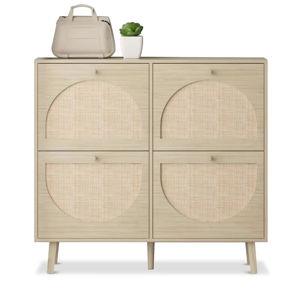 Natural 4 Flip Drawers Rattan Shoe Cabinet Shoe Storage Organizer Unit & Reviews | Wayfair