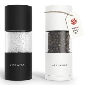 LARS NYSØM Salt and Pepper Grinder Set I Salt and Pepper Mills with Adjustable Ceramic Grinder 2 pieces I Manual Design Spice Mill Set (Black/White)
