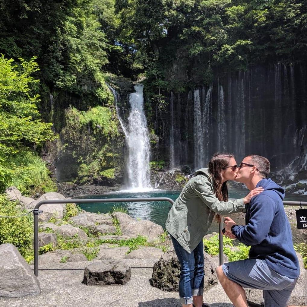 The proposal at Shiraito Falls at the base of Mt. Fuji
Japan - May 2019