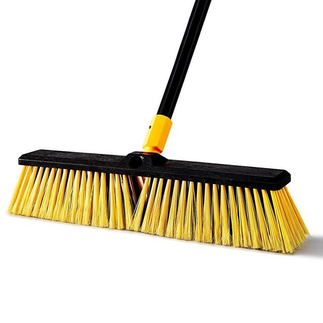Yocada Push Broom Brush 17.7" Wide 65.3" Long Handle Stiff Bristles Heavy-Duty Outdoor Commercial for Cleaning Bathroom Kitchen Patio Garage Deck Concrete Wood Stone Tile Floor
