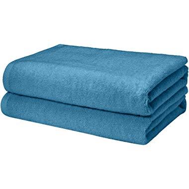 AmazonBasics Quick-Dry Bath Towels, 100% Cotton, Set of 2, Lake Blue