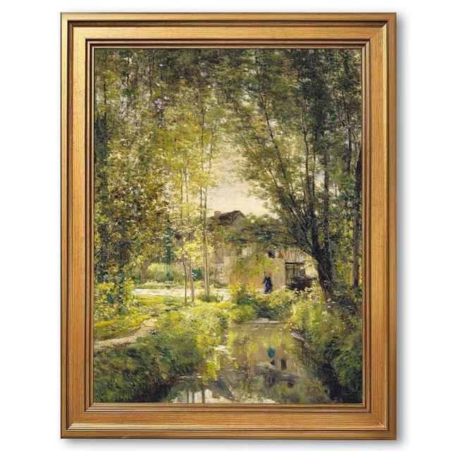 Gold Framed Vintage Wall Art Decor River Landscape Canvas Print Cottage Painting Rural Farmhouse Decor Tranquil Nature Scenery Picture Poster for Living Room Bedroom Office 12X16inch