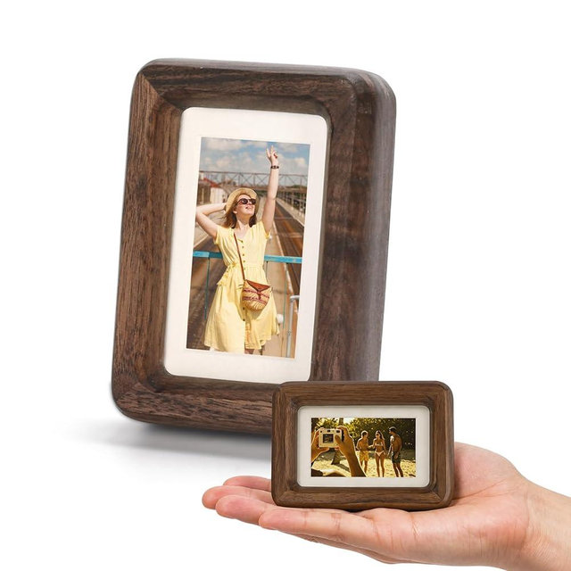 Solid Walnut Mini Picture Frame, Small Wood Photo Frame with Decorative Joinery Corners, Instax & Polaroid, Tabletop Display for Desk or Shelf, Horizontal or Vertical (Walnut, For 1x1.4 / 1.8x2.4 / 2x3 Photo)
