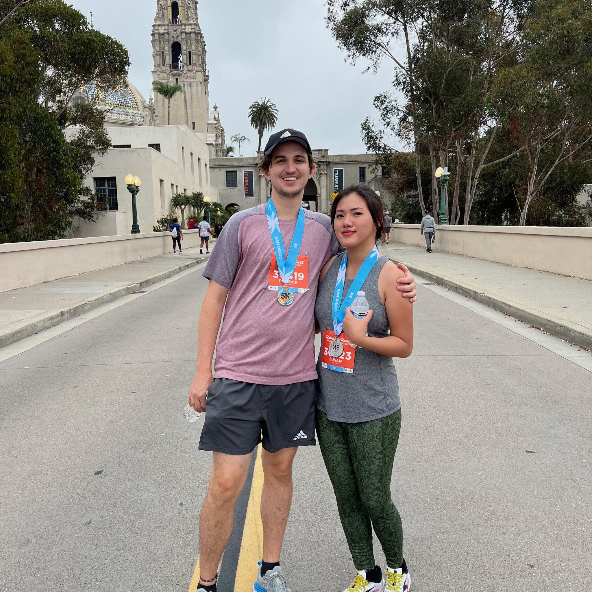 Celebrating the finish of the Rock n Roll 5K