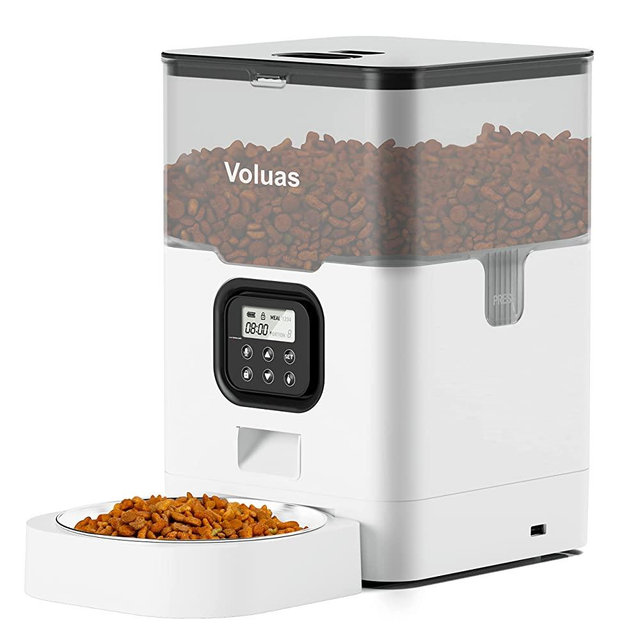 VOLUAS Automatic Pet Feeders for Cats and Dogs, Dry Food Dispenser with Desiccant Bag, Timed Cat Feeder, Programmable Portion Size Control 4 Meals Per Day, 10s Voice Recorder