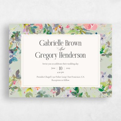 Grassy Sage, Green Wedding Invitation - Addison Landscape