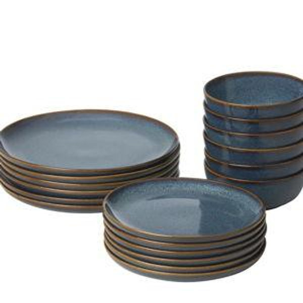GLADELIG 18-piece dinnerware set, blue