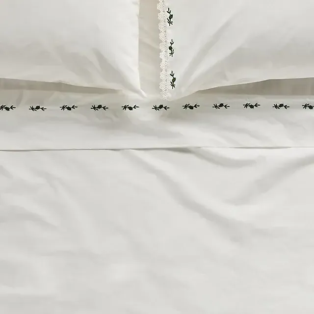 Leslie Cotton Percale Floral Embroidered Lace Sheet Set
