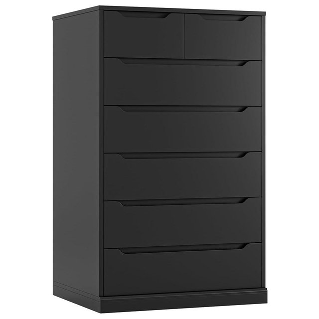 HITHOS 51" Tall 7 Drawers Dresser, Modern Black Dresser, Wood Dressers & Chests of Drawers with Cut-Out Handles, Upright Drawer Chest, Accent Vertical Dressers Storage Cabinet for Living Room, Black
