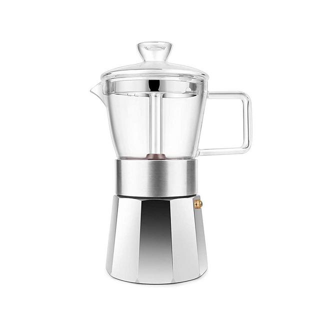 GEESTA Premium Crystal Glass-Top Stovetop Espresso Moka Pot - 6 cup - Coffee Maker, 240ml/8.5oz/6 cup (espresso cup=40ml)