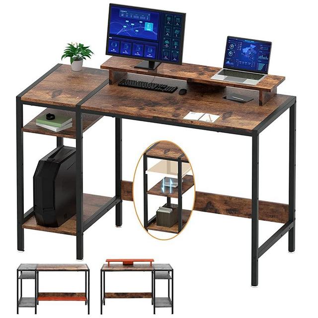 MINOSYS Computer Desk - 47” Gaming Desk, Home Office Desk with Storage, Small Desk with Monitor Stand, Rustic Writing Desk for 2 Monitors, Adjustable Storage Space, Modern Design Corner Table.