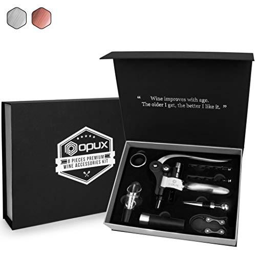 OPUX Premium Rabbit Wine Opener Set | Wine Tool Set with Rabbit Corkscrew Opener, Aerator, Foil Cutter, Stopper | Wine Bottle Opener Kit Gift for Housewarming, Wedding (Silver)