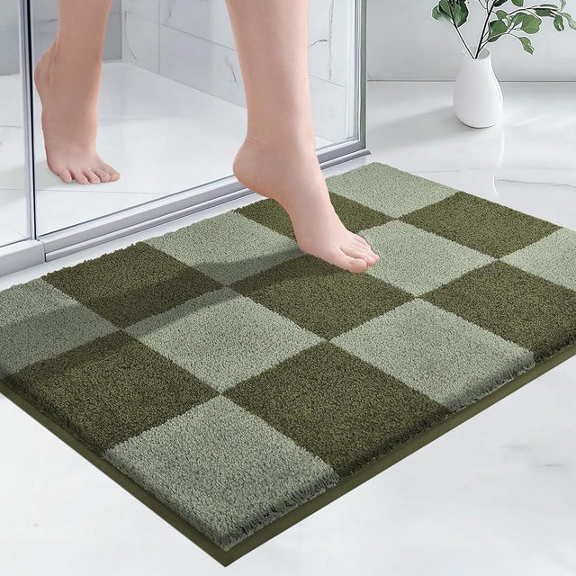 PURRUGS Bathroom Rug Non-Slip Machine Washable 24" x 36", Super Absorbent and Quick-Dry Bath Mat, Extra Soft and Plush Bath Rug for Shower, Bathtub and Sink, Sage Green & Olive Green