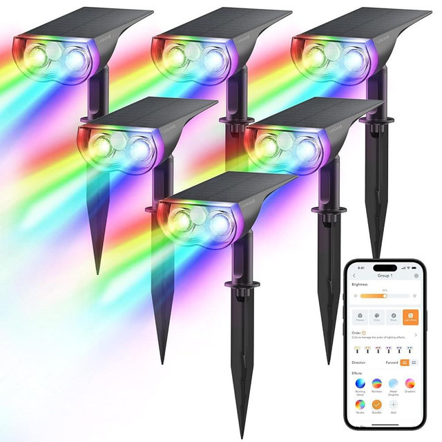 Linkind Smart Solar Lights Outdoor SL5, Color Changing Solar Spotlight for Halloween Decorations, APP Control Landscape Lights, IP65 Solar Spot Lights Outdoor, Solar Halloween Lights for Yard(6 Pack)