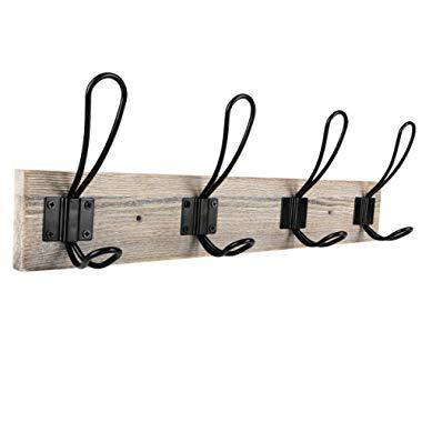 Sageme Wall Mounted Coat Rack, Wooden Entryway Vintage Rustic Coat Rack Hat Hanger Rack 4-Hook Rail for The Entryway, Bathroom, Bedroom, Kitchen, Mudroom Solid Wood (4 Hooks, Black)