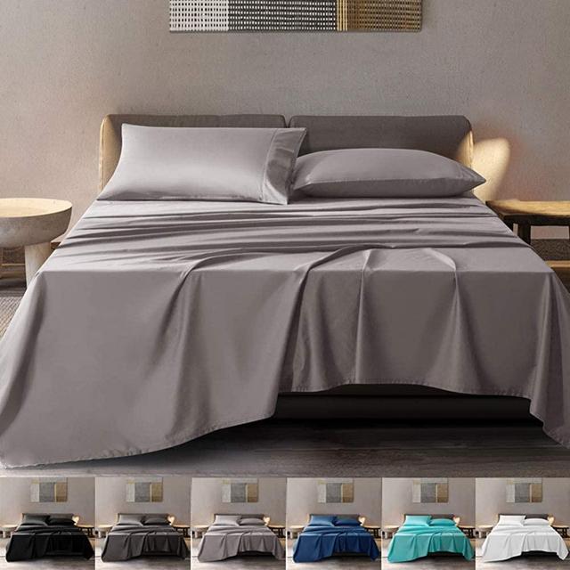 SONORO KATE 100% Pure Egyptian Cotton Sheets Sets,Cooling Bed Sheets 600 Thread Count Long Staple Cotton,Sateen Weave for Soft and Silky Feel, Fits Mattress 16'' Deep Pocket (Grey, Queen)