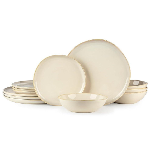 AmorArc Ceramic Dinnerware Sets,Handmade Reactive Glaze Plates and Bowls Sets,Highly Chip and Crack Resistant | Dishwasher & Microwave Safe Dishes Set,Service for 4 (12pc)