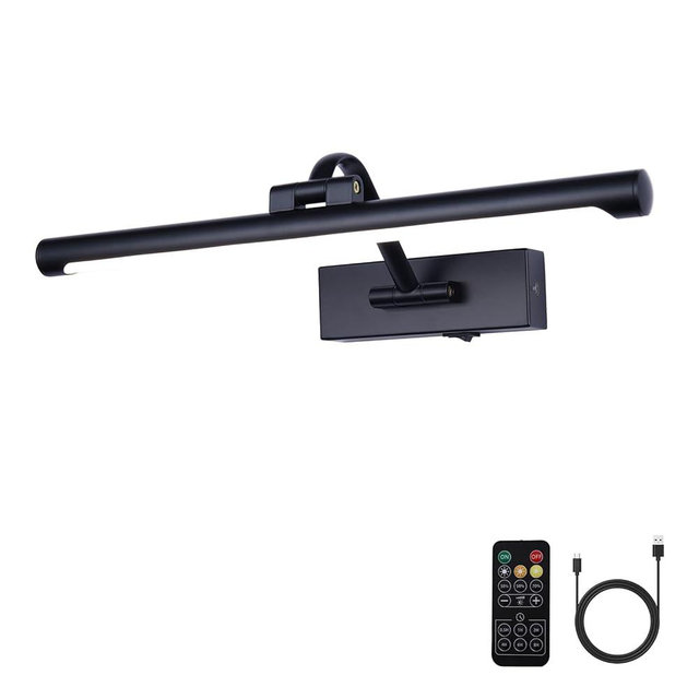 Black Picture Lights Battery Operated 16” Frame Light Rechargeable Gallery Lighting Remote Wireless Art Light for Painting Dimmable Display Lights with Timer Wall Sconce for Portrait Dartboard
