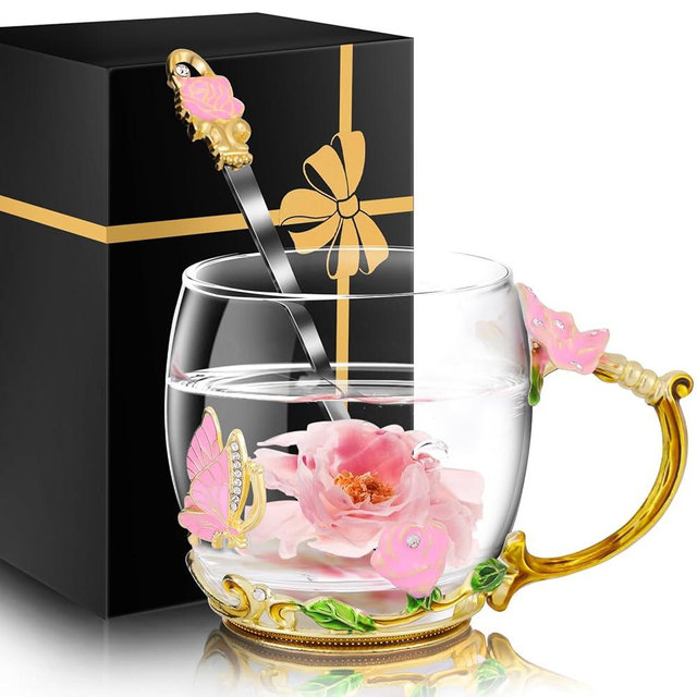 Women Glass Tea Coffee Pretty Cup Cute Mug Tween College Country Girl 18 19 Year Old Birthday Gift Regalos De Cumpleaños Navidad Para Mujer Mama Abuela Mi Novia Maestra 14 Febrero San Valentín Ideas