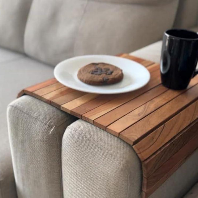 Vesta Homes Sofa Armrest Tray |Premium Acacia Wood | Flexible and Foldable Sofa Tray, Couch Arm Table and Armrest |Suitable for Food/Drinks/Snacks/Cup Coaster | 17 * 11 Inches | Handcrafted in India