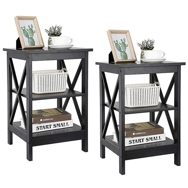 ZENY Set of 2 End Table, Sofa Side End Storage Shelf Versatile X-Design Night Stand, Living Room Bedroom Furniture