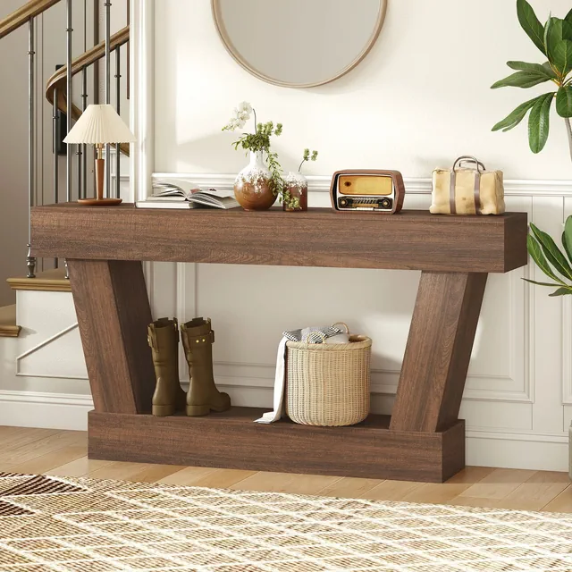 HOMCOM 63 Inch Vintage Console Table, Narrow Entryway Table, Brown