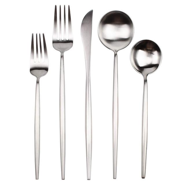 YALONG 20-Piece Silverware Flatware Set, Stainless Steel Dining Cutlery Set Service for 4, Matte Silver Modern Flatware Set Include Knife/Fork/Spoon Dishwasher Safe Father's Day
